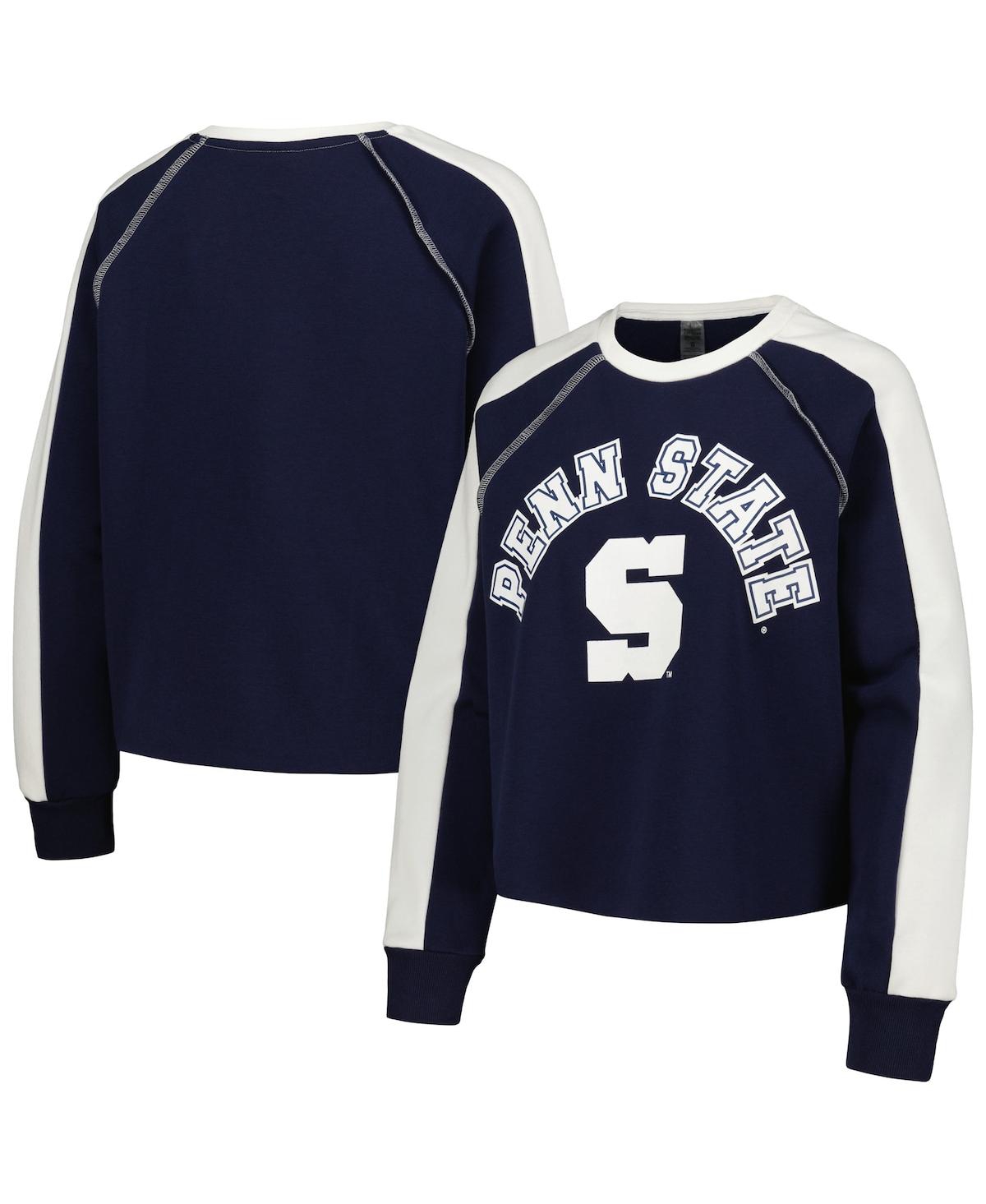 Shop Gameday Couture Women's  Navy Penn State Nittany Lions Blindside Raglanâ Cropped Pullover Sweatshirt