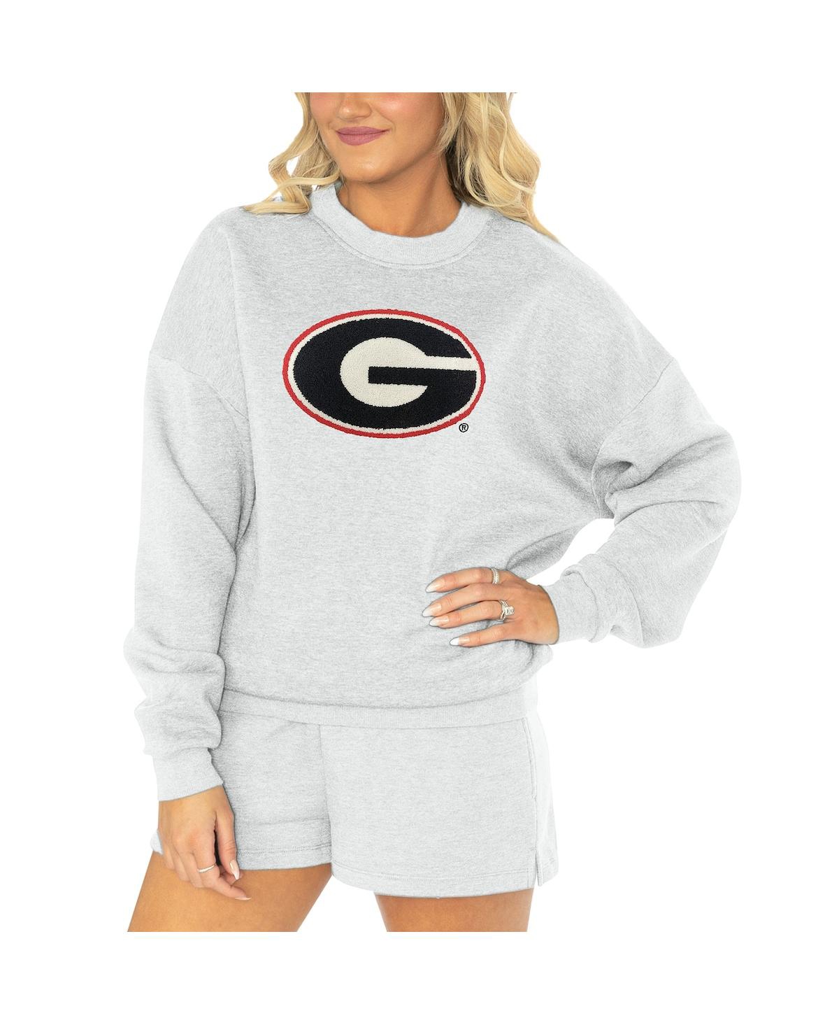 Shop Gameday Couture Women's  Ash Georgia Bulldogs Team Effort Pullover Sweatshirt And Shorts Sleep Set