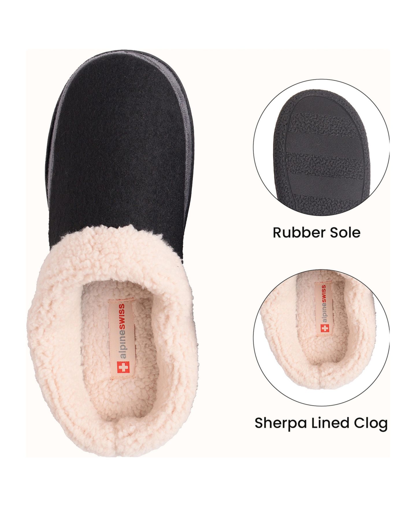 Мужские тапочки Alpine Swiss Memory Foam Clog Slippers Fleece Fuzzy Slip on House, цвет: Чёрный — фото 4