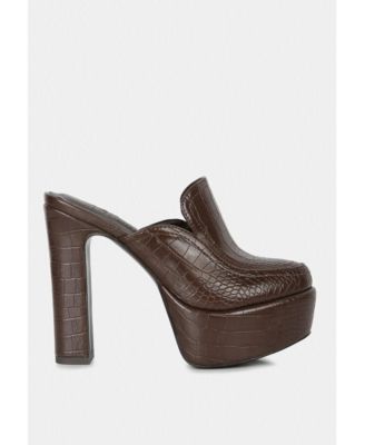 BAUHAUS Womens Croc Pattern Heeled Platform Mules