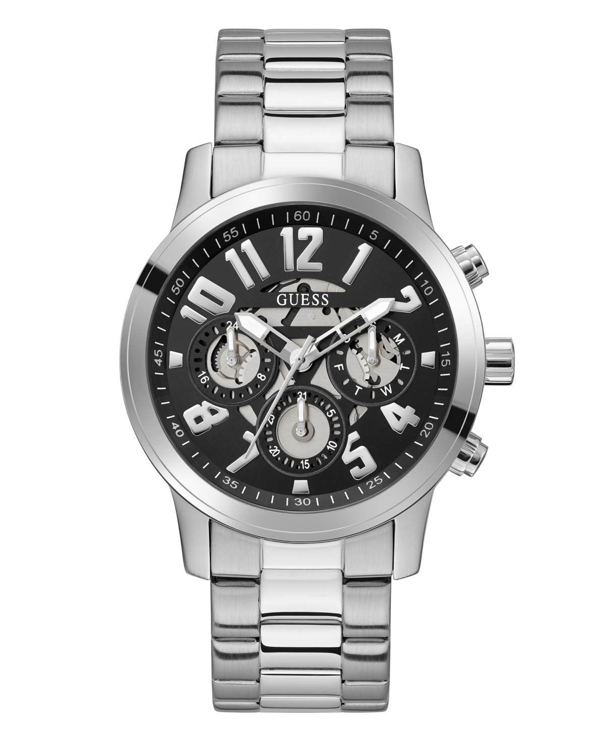 Guess Men's Multi-function Silver-tone Stainless Steel Watch 44mm