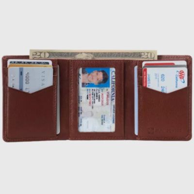 Mens Leon Trifold Wallet RFID Safe Bifold Genuine Leather ID Window