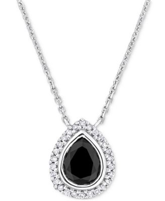 Macy's - Black & White Diamond Halo 17" Pendant Necklace (1-1/10 ct. t.w.) in 14k White Gold