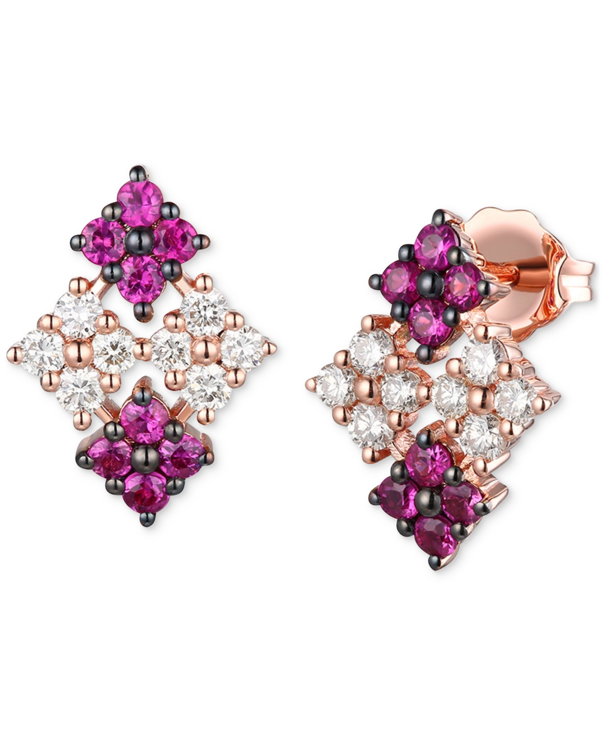 Le Vian Ombre Passion Ruby (1/2 Ct. T.w.) & Vanilla Diamond (3/8 Ct. T.w.) Quad Cluster Statement Drop Earri In K Strawberry Gold Earrings