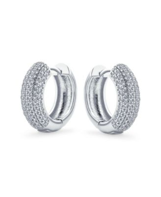 Cubic Zirconia Micro Pave CZ Slender Huggie Hoop Earrings Yellow Gold Plated