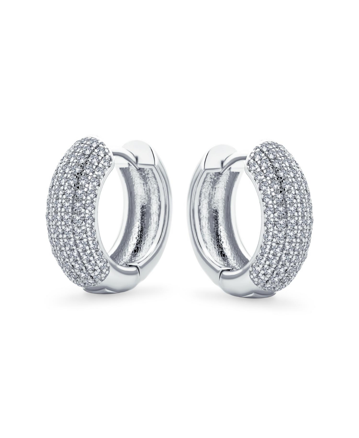 Bling Jewelry Holiday Dome Cubic Zirconia Pave Cz Huggie Hoop Earrings For Women Prom Formal Party Hinge Style Diameter
