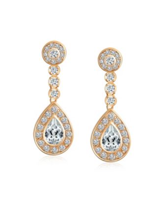 Art Deco Style Cubic Zirconia CZ Statement Teardrop Chandelier Clip On Dangle Earrings