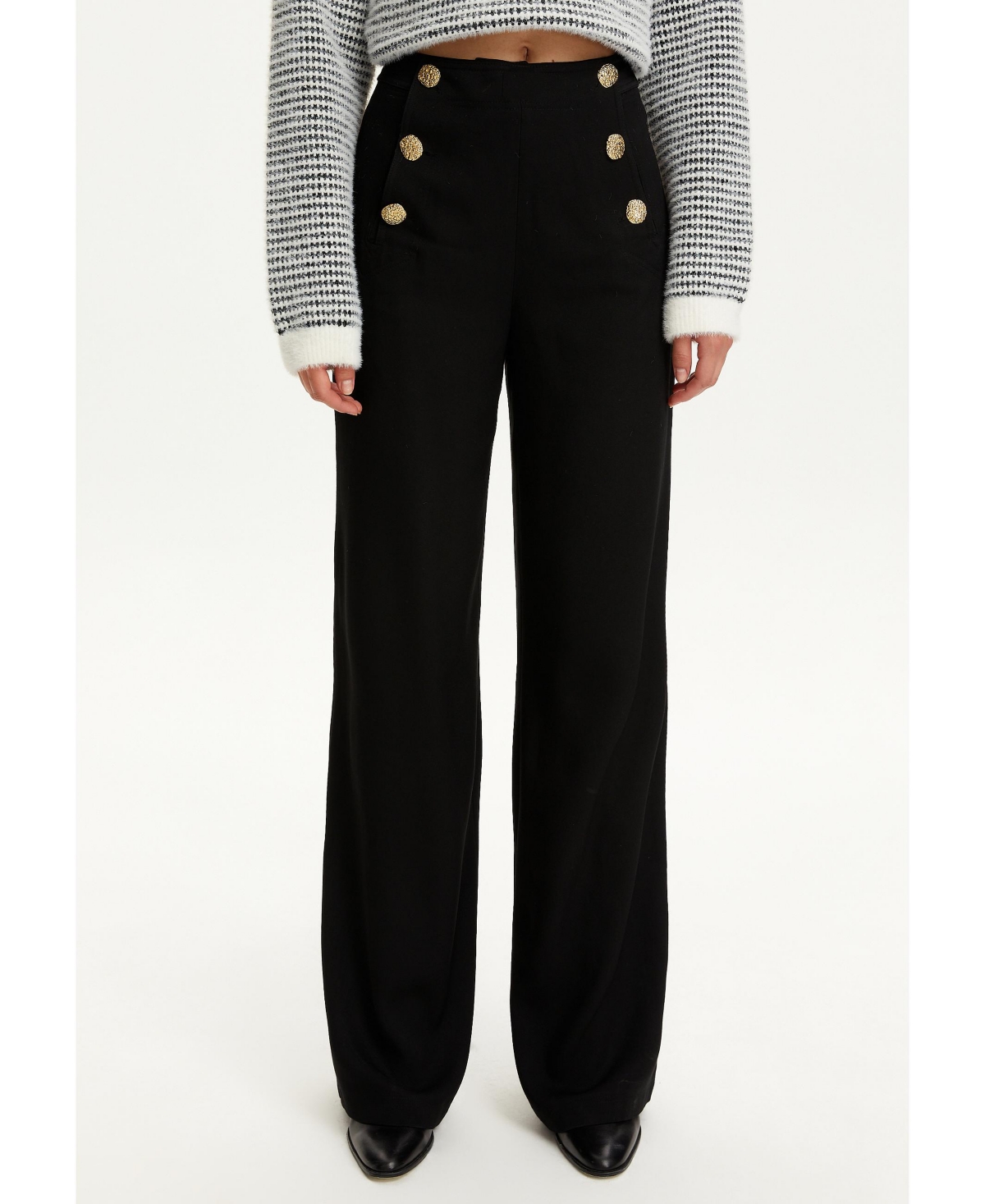 Women's Multi-Button Long Pants - Black