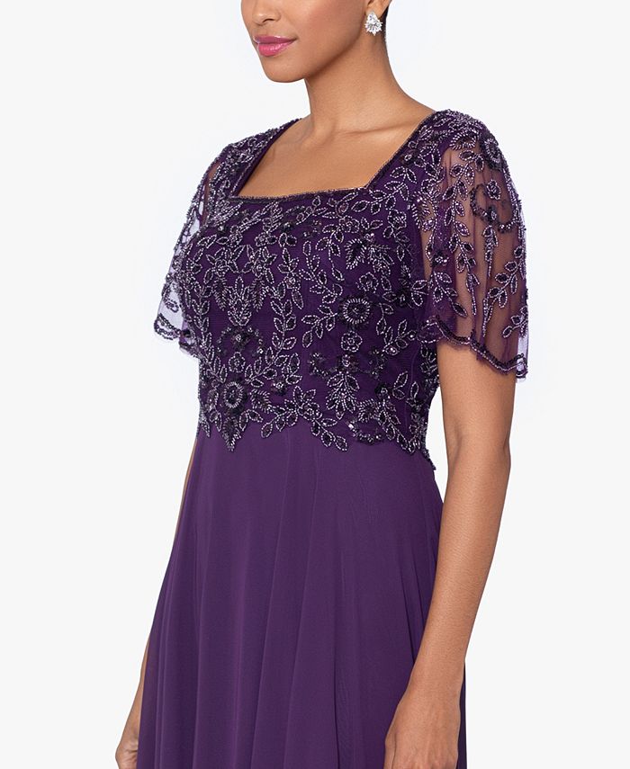 XSCAPE Women's Bead Embellished Short Sleeve Gown Macy's