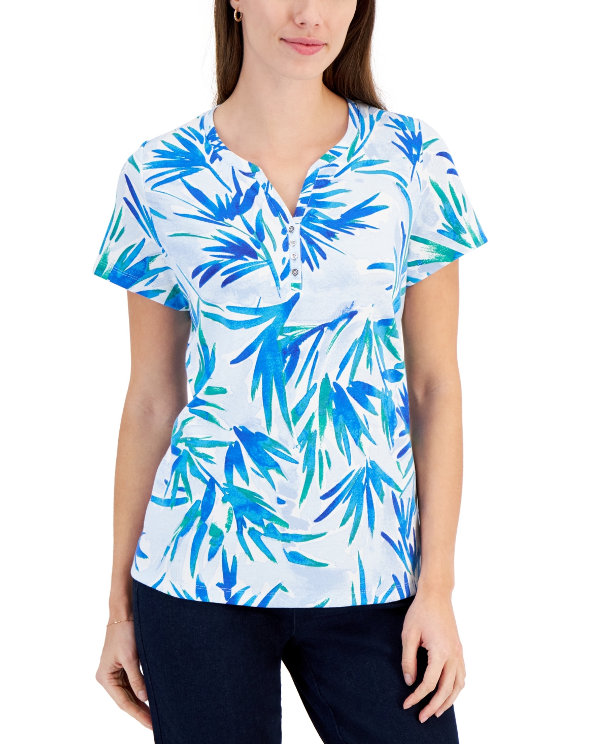 Printed Split-Neck Top, Created for Macy's - Waterfall