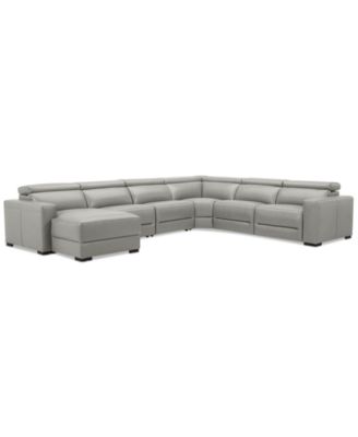 Nevio 157" 6-Pc. Leather Sectional with 1 Power Recliner, Headrests and Chaise