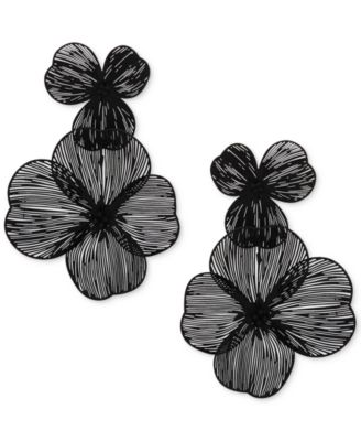 Gold-Tone Openwork Flower Double Drop Earrings