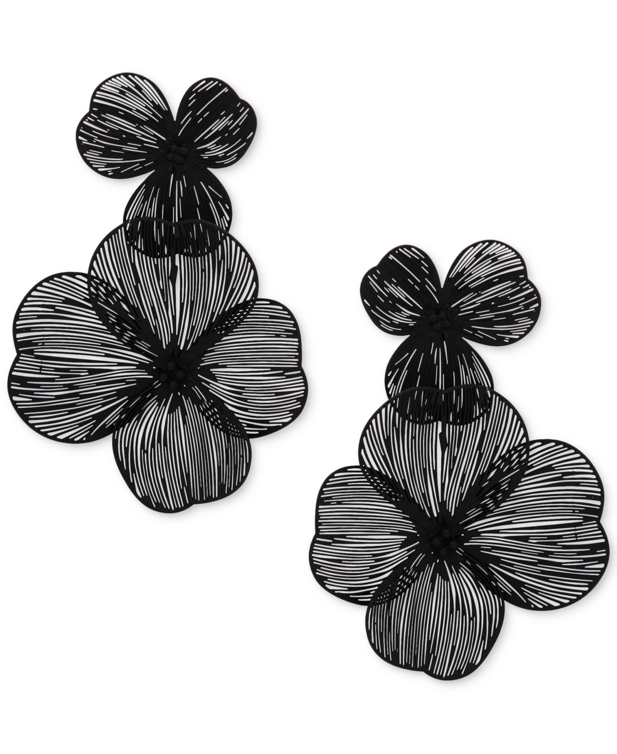 Lonna & Lilly Gold-tone Jet Pave Openwork Flower Double Drop Earrings In Black