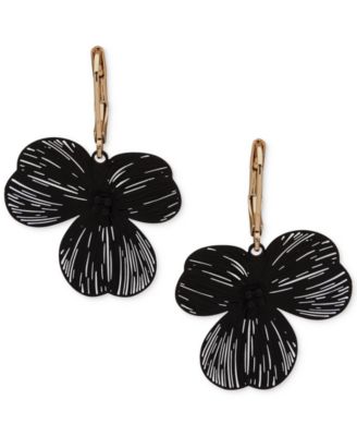 Gold-Tone Open Flower Leverback Drop Earrings