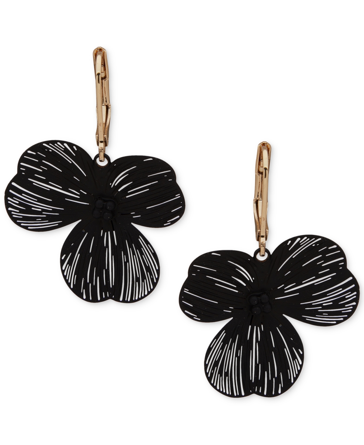 LONNA & LILLY GOLD-TONE JET PAVE OPENWORK FLOWER DROP EARRINGS