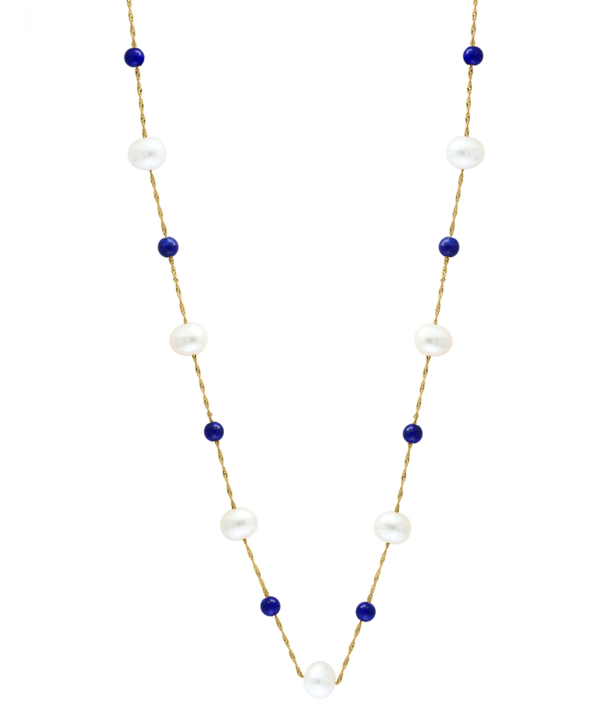 Effy Collection Effy Freshwater Pearl (6-1/2mm) & Lapis Lazuli 18" Collar Necklace In 14k Gold