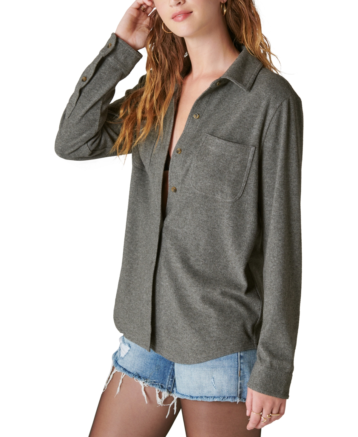 Shop Lucky Brand Women's Cozy Knit Shacket In Charcoal Heather