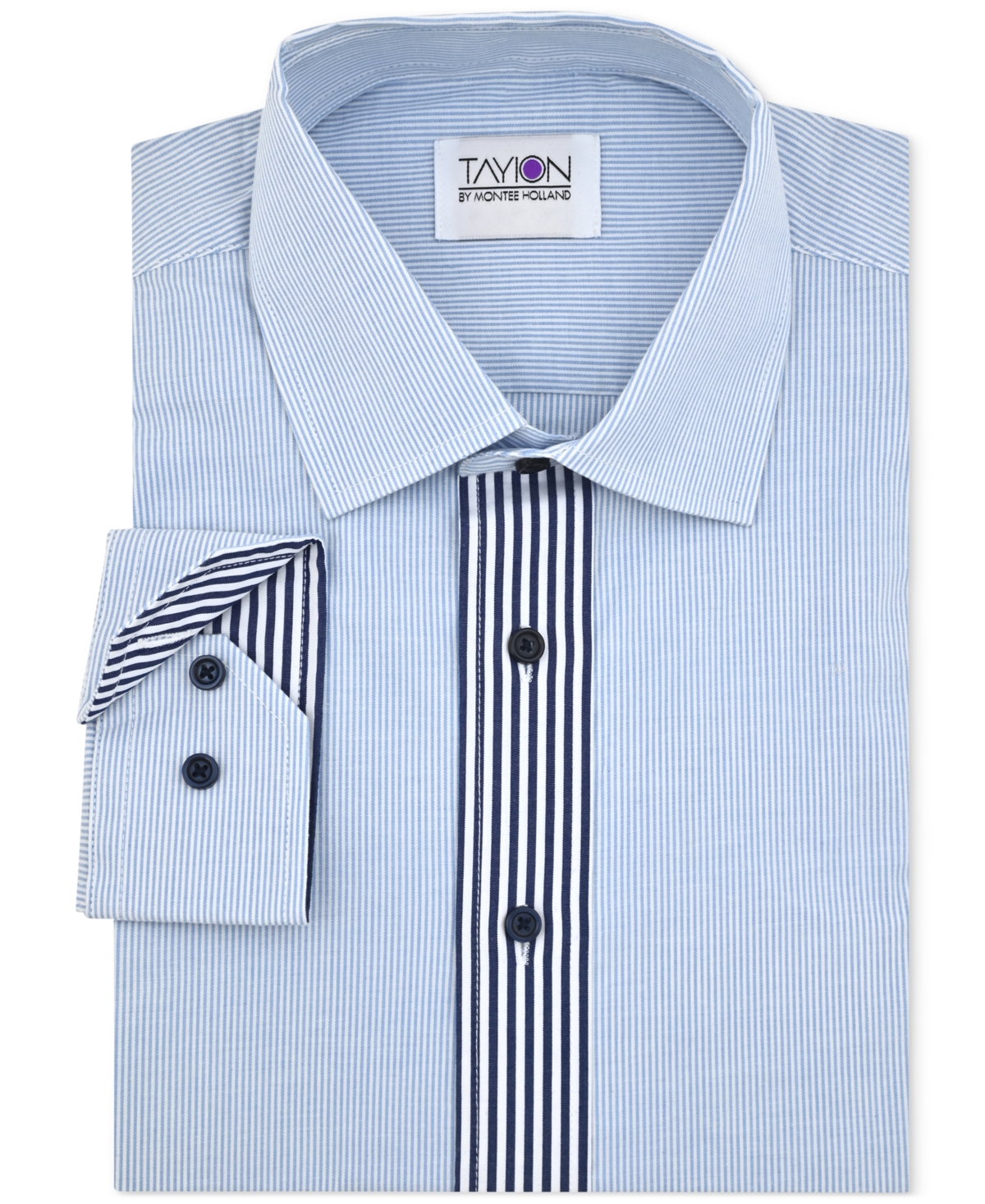Tayion Collection Men's Slim-fit Stripe-placket Dress Shirt In Blue