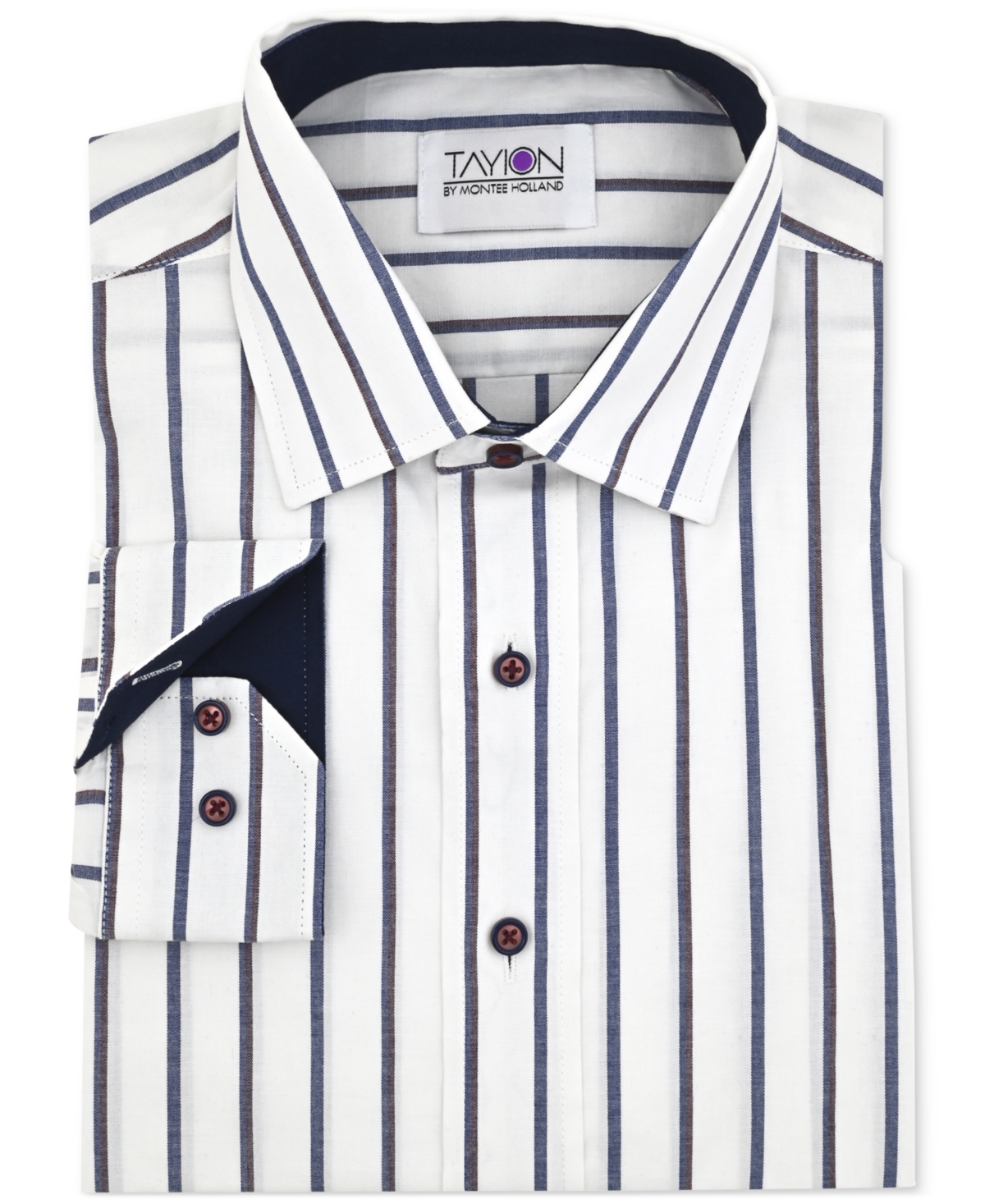 Tayion Collection Men's Slim-fit Stripe-placket Dress Shirt In White Stripe