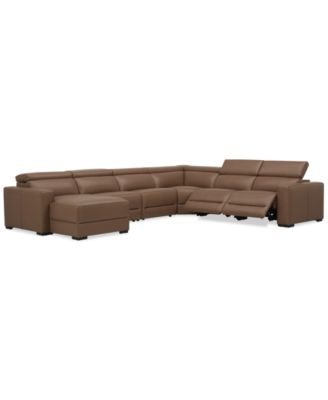 Nevio 157" 6-Pc. Leather Sectional with 2 Power Recliners, Headrests and Chaise, Created For Macy's