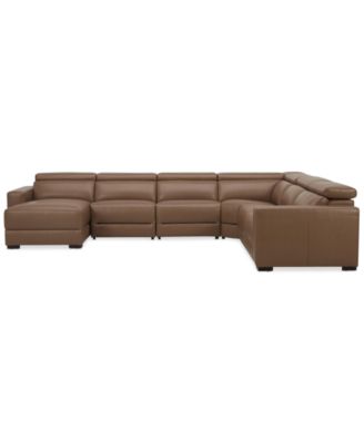 Nevio 157" 6-Pc. Leather Sectional with 3 Power Recliners, Headrests and Chaise, Created For Macy's