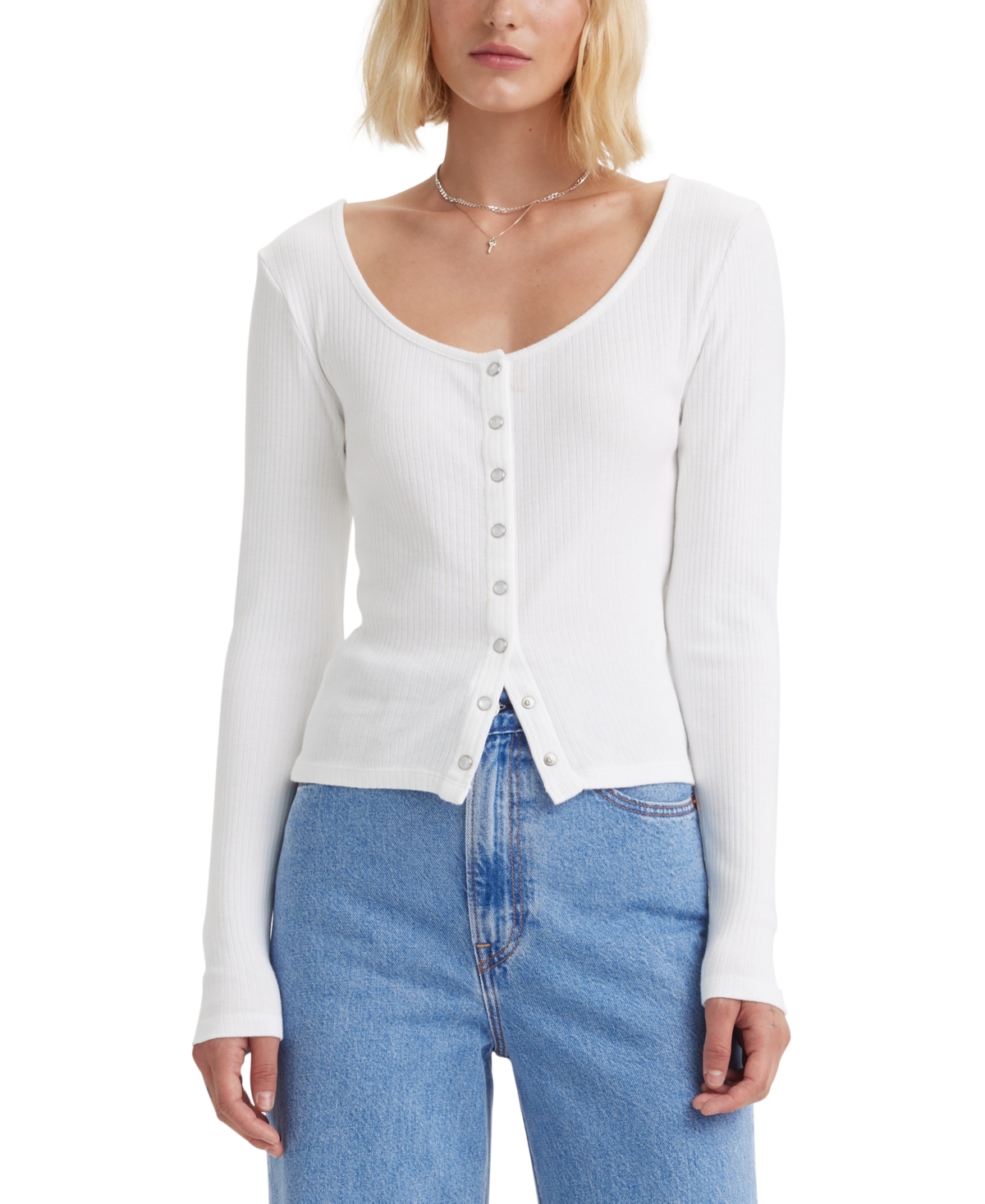 Levi's Women's Britt Slim Fit Long-sleeve Snap-front Top In White