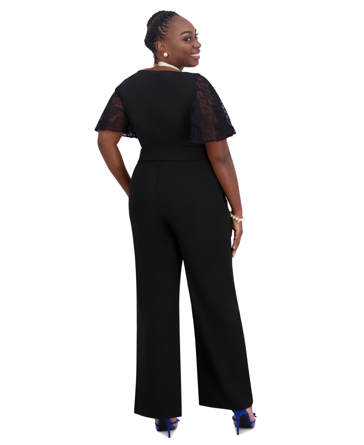 Kasper Lace-Sleeve Jumpsuit, Women's & Plus Size