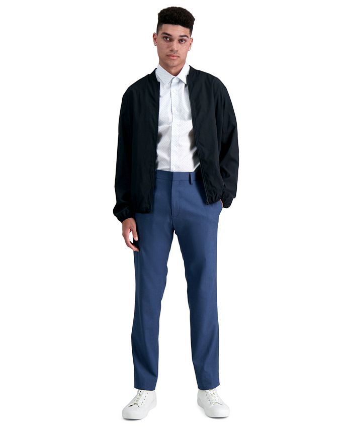 Men's High Waist Business Suit Trousers Urban Slim-Fit Flat-Front Dress  Pant Stretch Texture Weave Work Pant