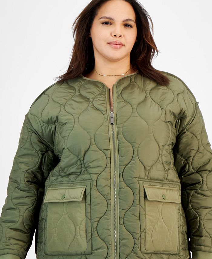 And Now This Plus Size Reversible Collarless Quilted Jacket - Macy's