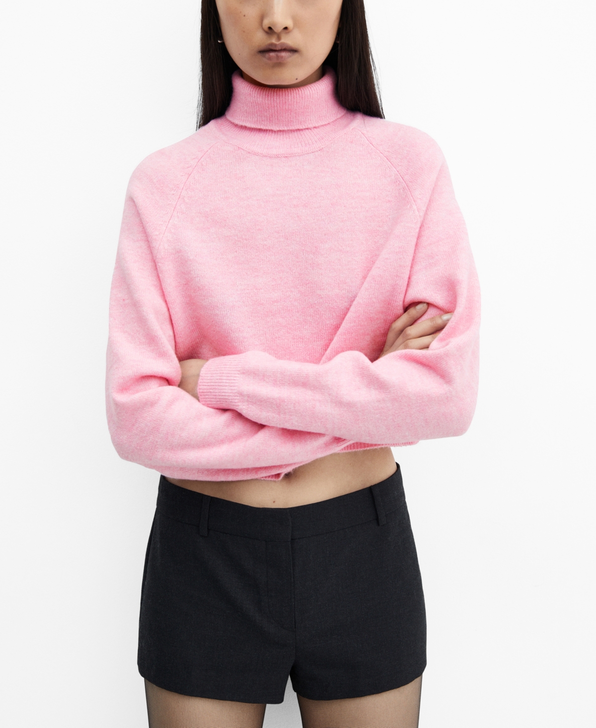 Mango Women's Turtleneck Knitted Sweater In Pale Pink