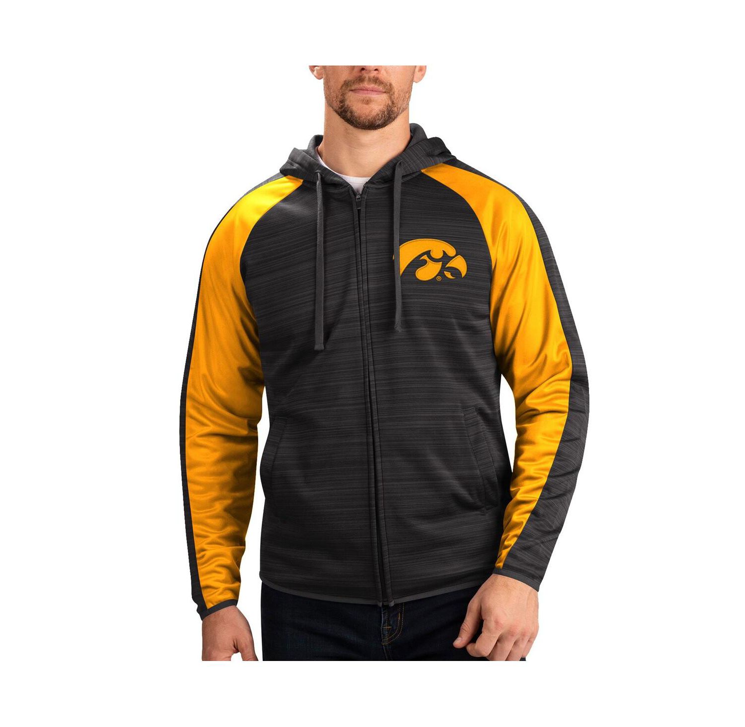Men's Black Iowa Hawkeyes Neutral Zone Raglan Full-Zip Track Jacket Hoodie