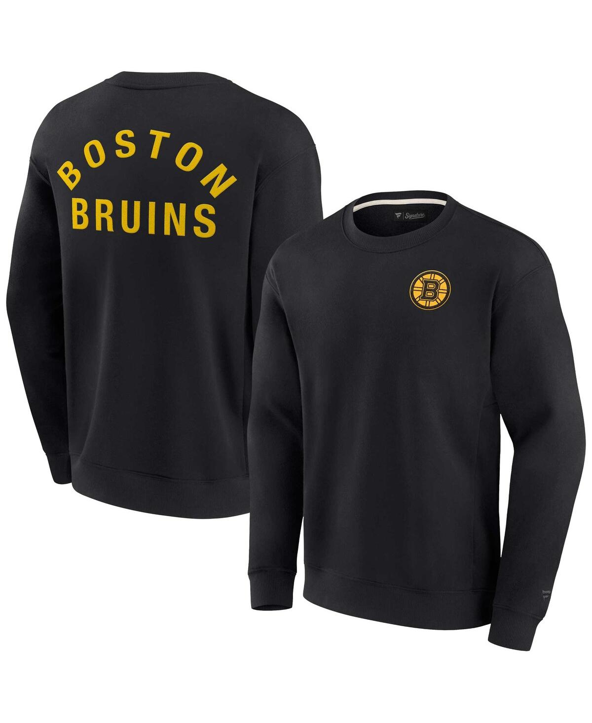 Men's and Women's Fanatics Signature Black Boston Bruins Super Soft Pullover Crew Sweatshirt - Black