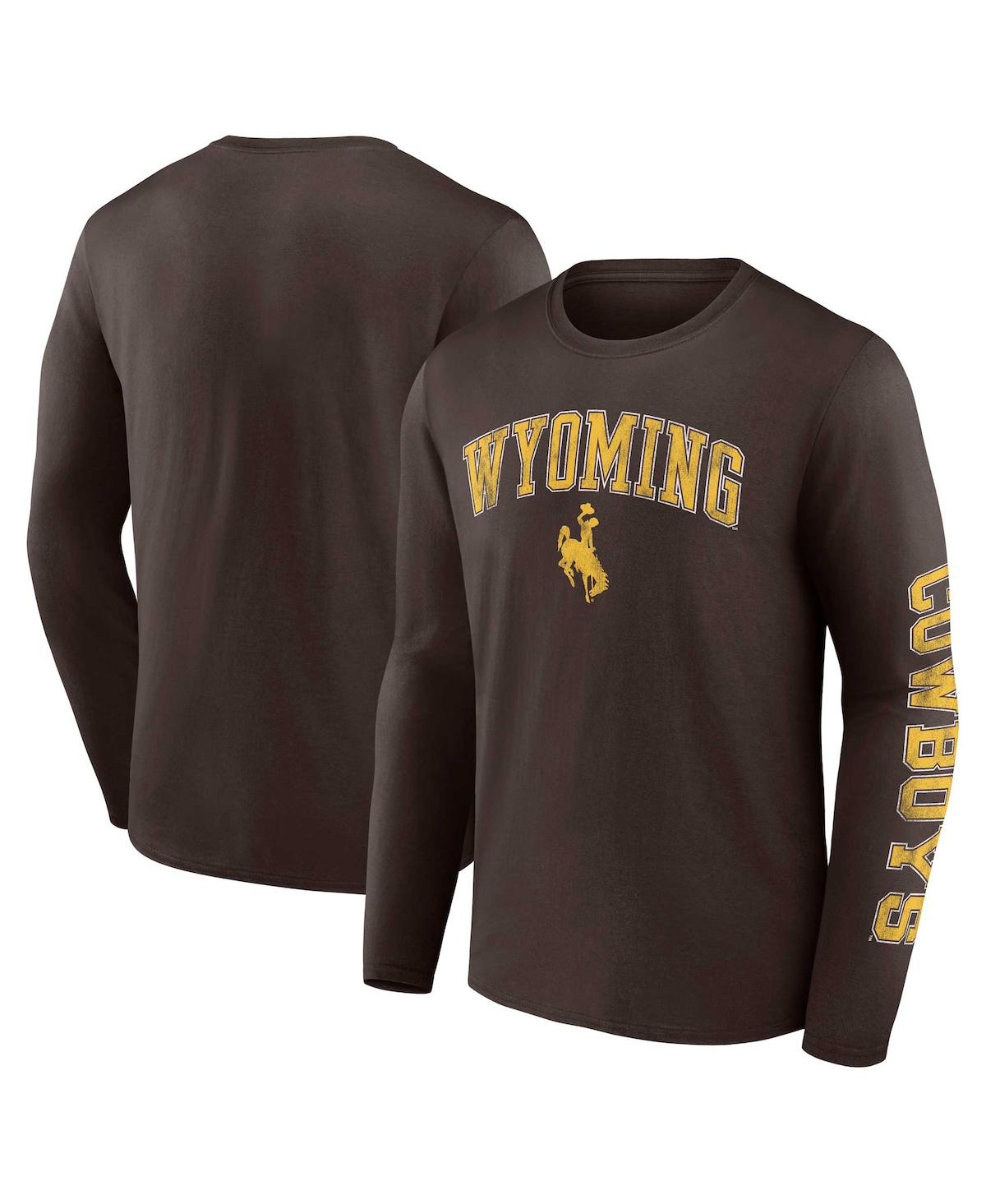 Fanatics Men's  Brown Wyoming Cowboys Distressed Arch Over Logo Long Sleeve T-shirt