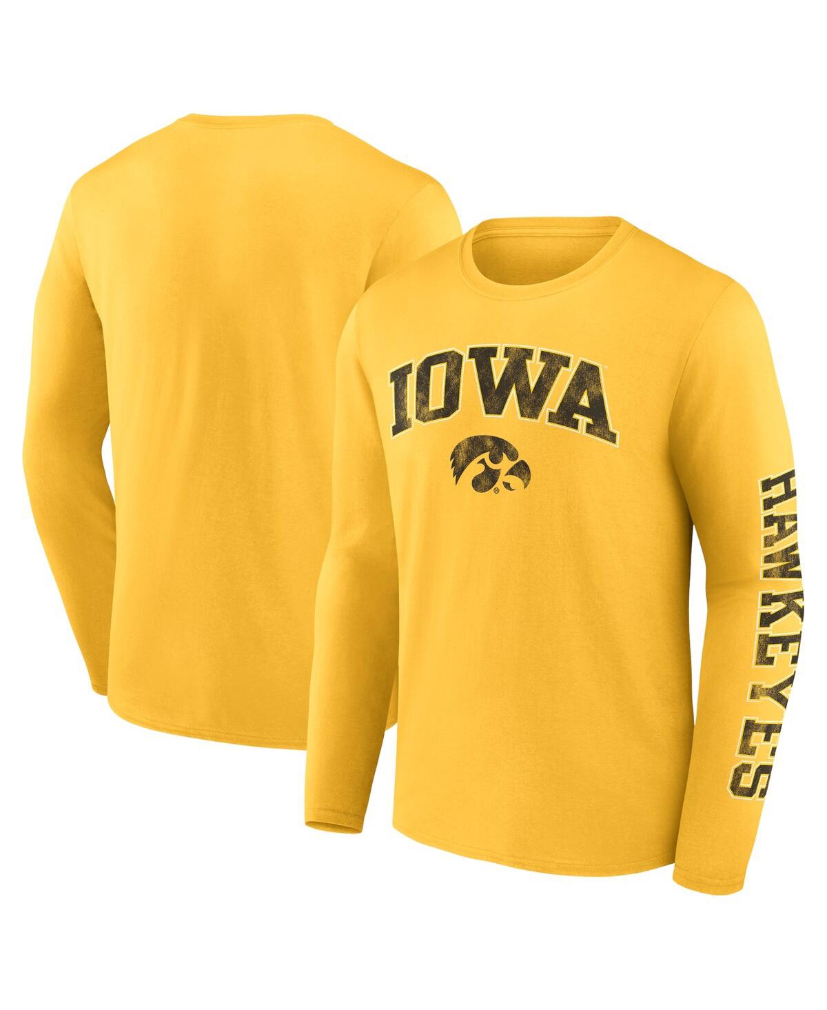 Fanatics Men's  Gold Iowa Hawkeyes Distressed Arch Over Logo Long Sleeve T-shirt