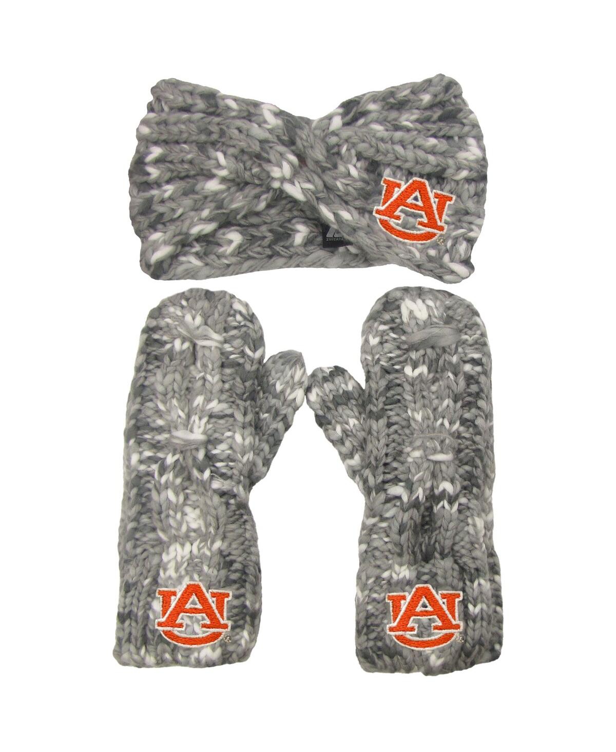 Shop Zoozatz Women's  Auburn Tigers Logo Marled Headband And Mitten Set In Gray