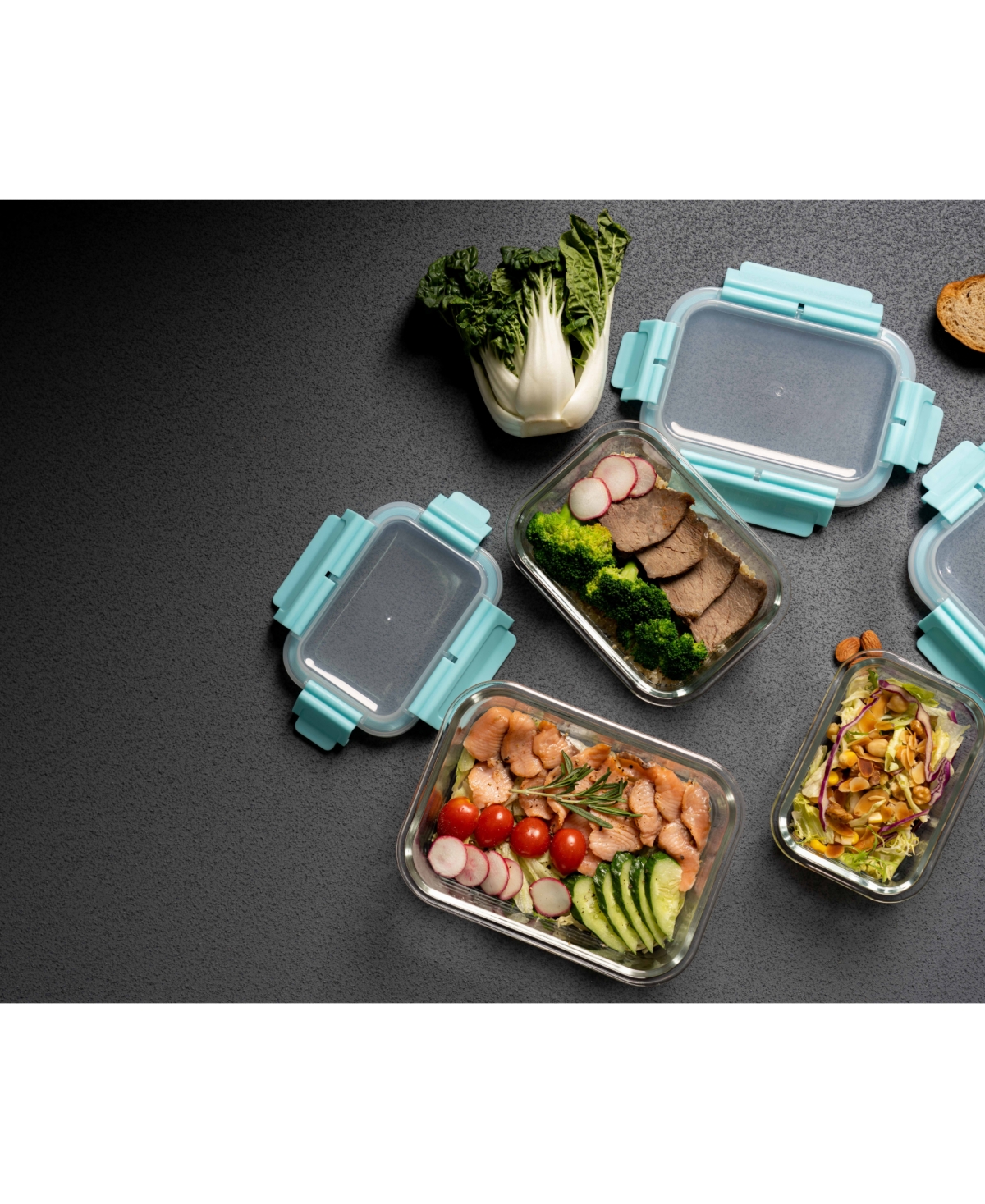 Genicook 3 Pc Rectangular Container Hi-top Lids With Pro Grade Removable Lockdown Levers Set In Aqua Blue