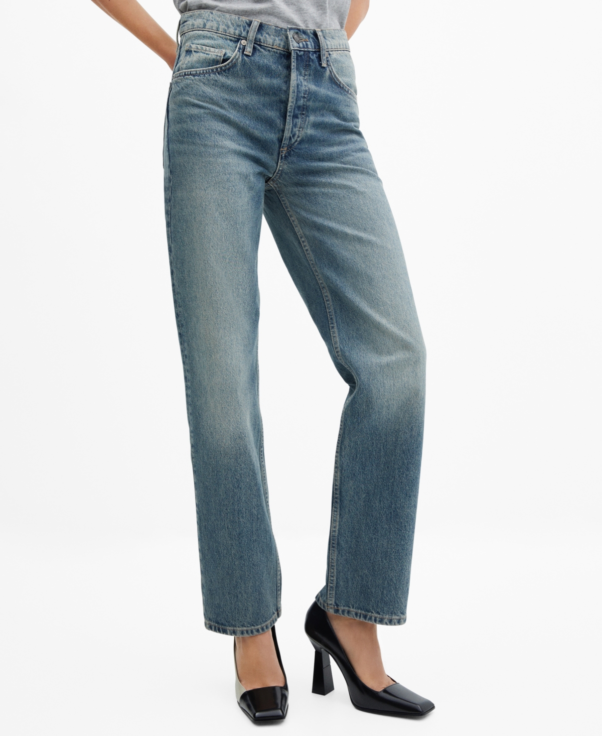 Mango Women's Mid-rise Straight Jeans In Medium Vintage-like Blue