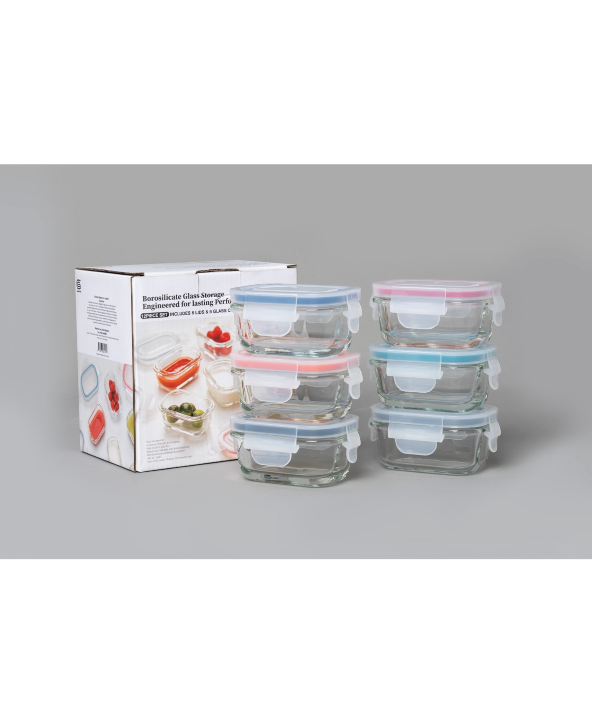 Shop Genicook 12 Pc Rectangular Shape Borosilicate Glass Small Baby-size Meal And Food Storage Containers Set In Multicolor