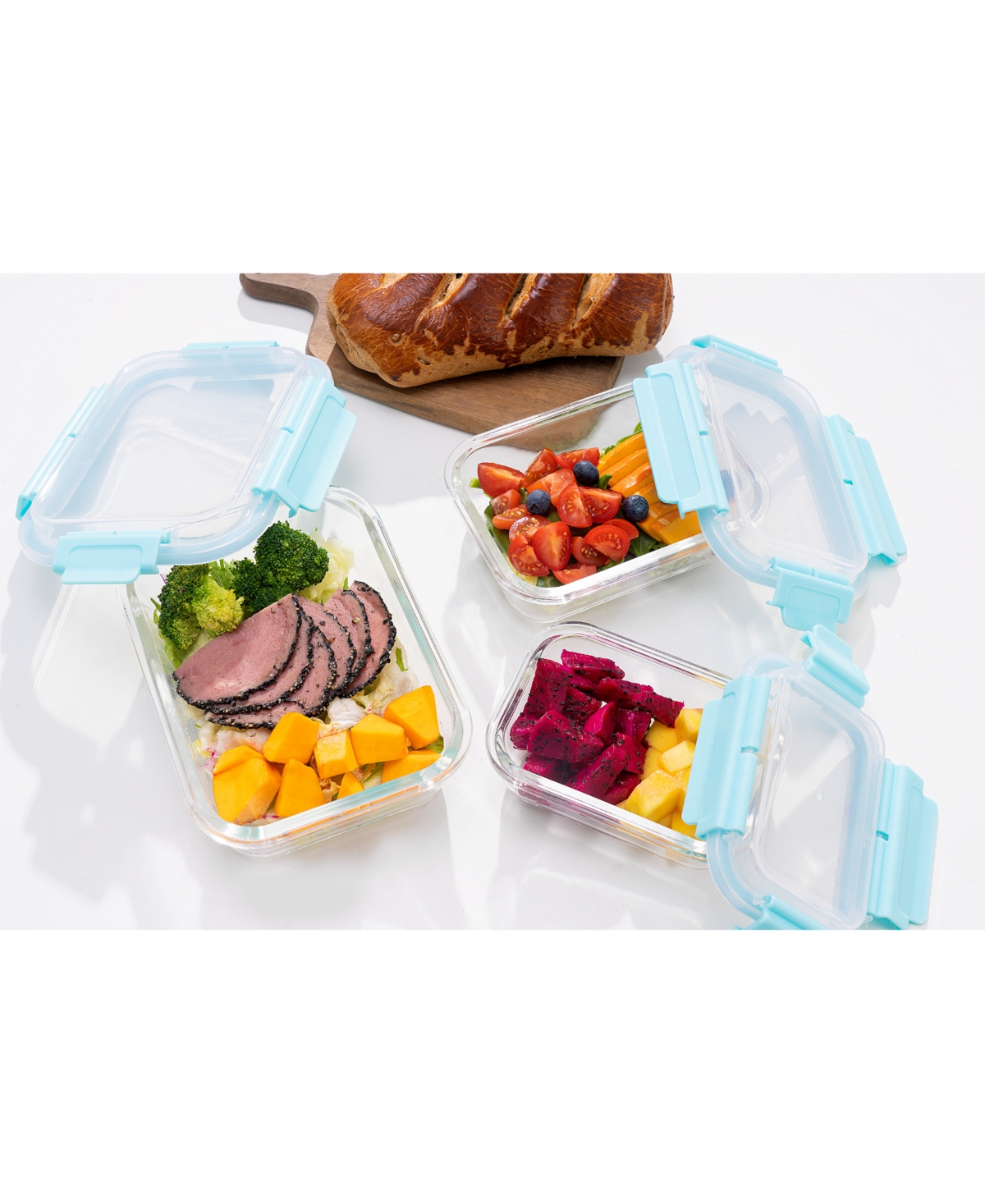 Shop Genicook 3 Pc Rectangular Container Hi-top Lids With Pro Grade Removable Lockdown Levers Set In Aqua Blue