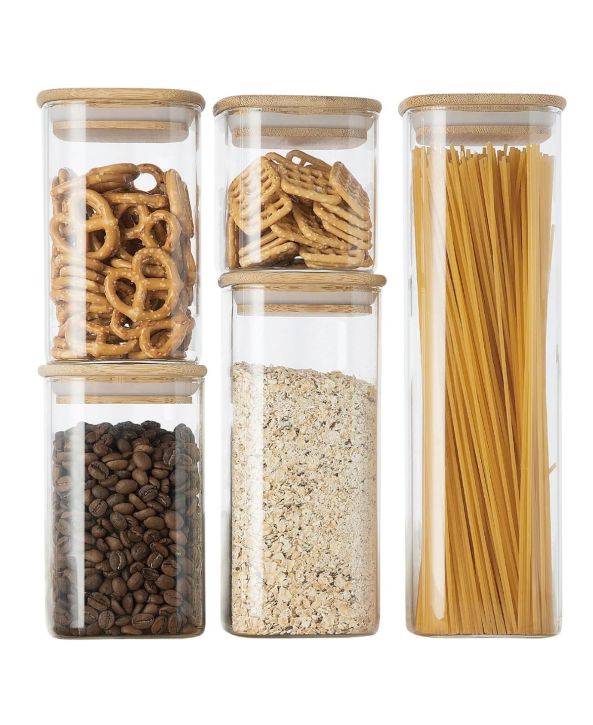 Genicook 5 Pc Glass Food Storage Jars, Borosilicate Glass Canister Set With Bamboo In No Color