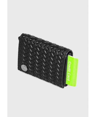 Men's Genuine Leather Weave Pattern Trifold Card Holder