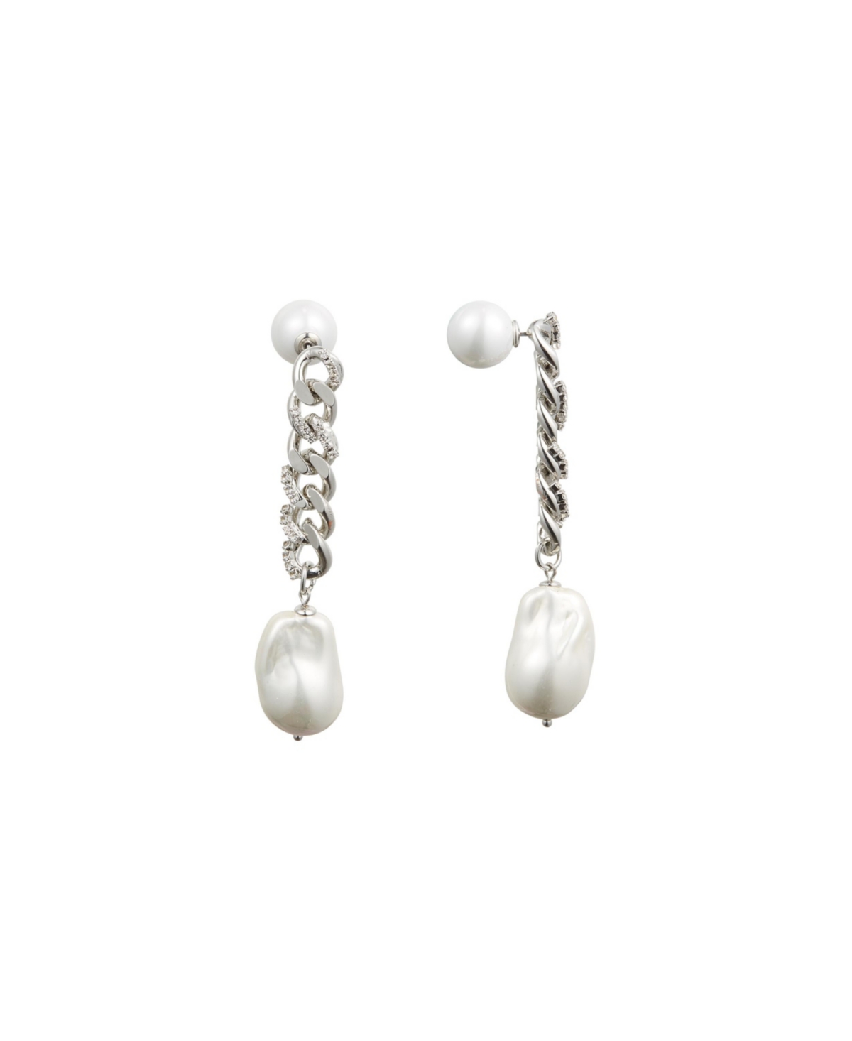 Baroque Pearl Chain Drop Earrings - Silver