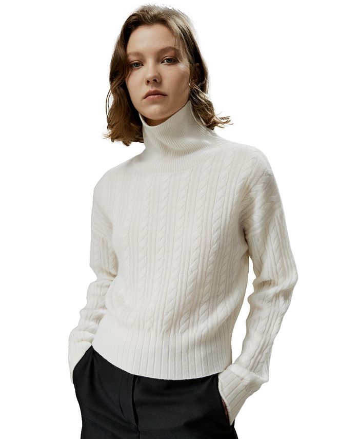 LILYSILK Women's Classic Cable Knit Turtleneck Sweater - Macy's
