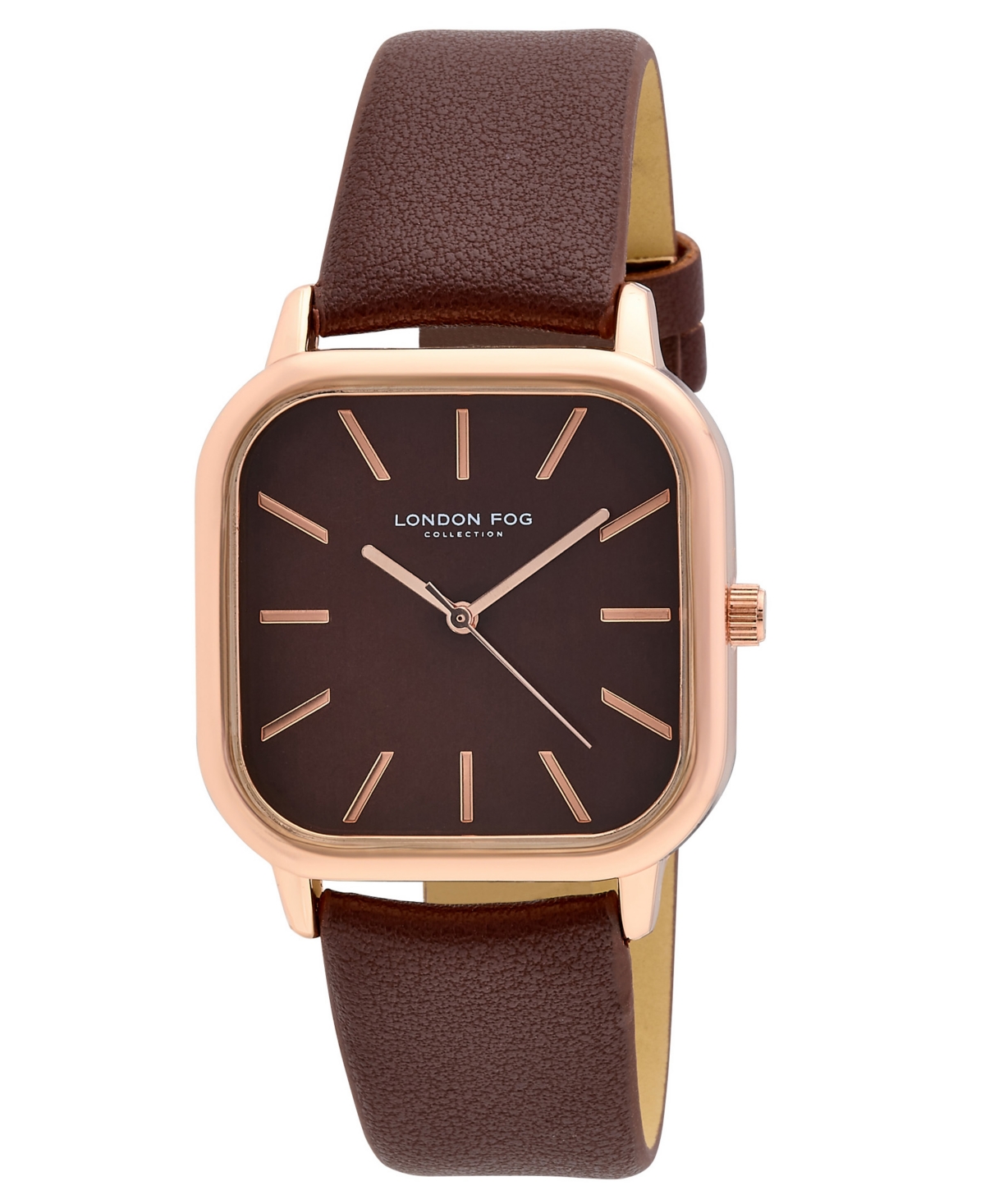 London Fog Square Grove Brown Faux Leather Watch 35mm