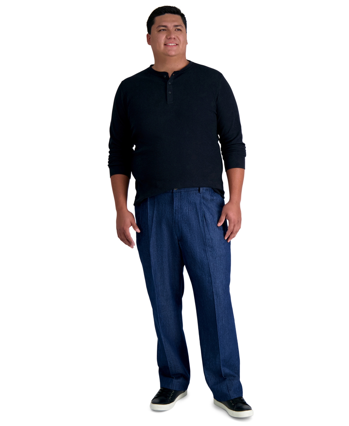 Men's Big & Tall Stretch Denim Classic-Fit Pleated Pants - Blue