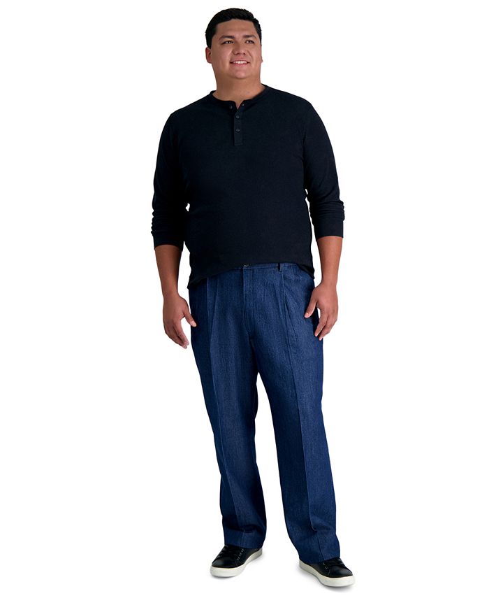 Haggar - Men's Big & Tall Stretch Denim Classic-Fit Pleated Pants