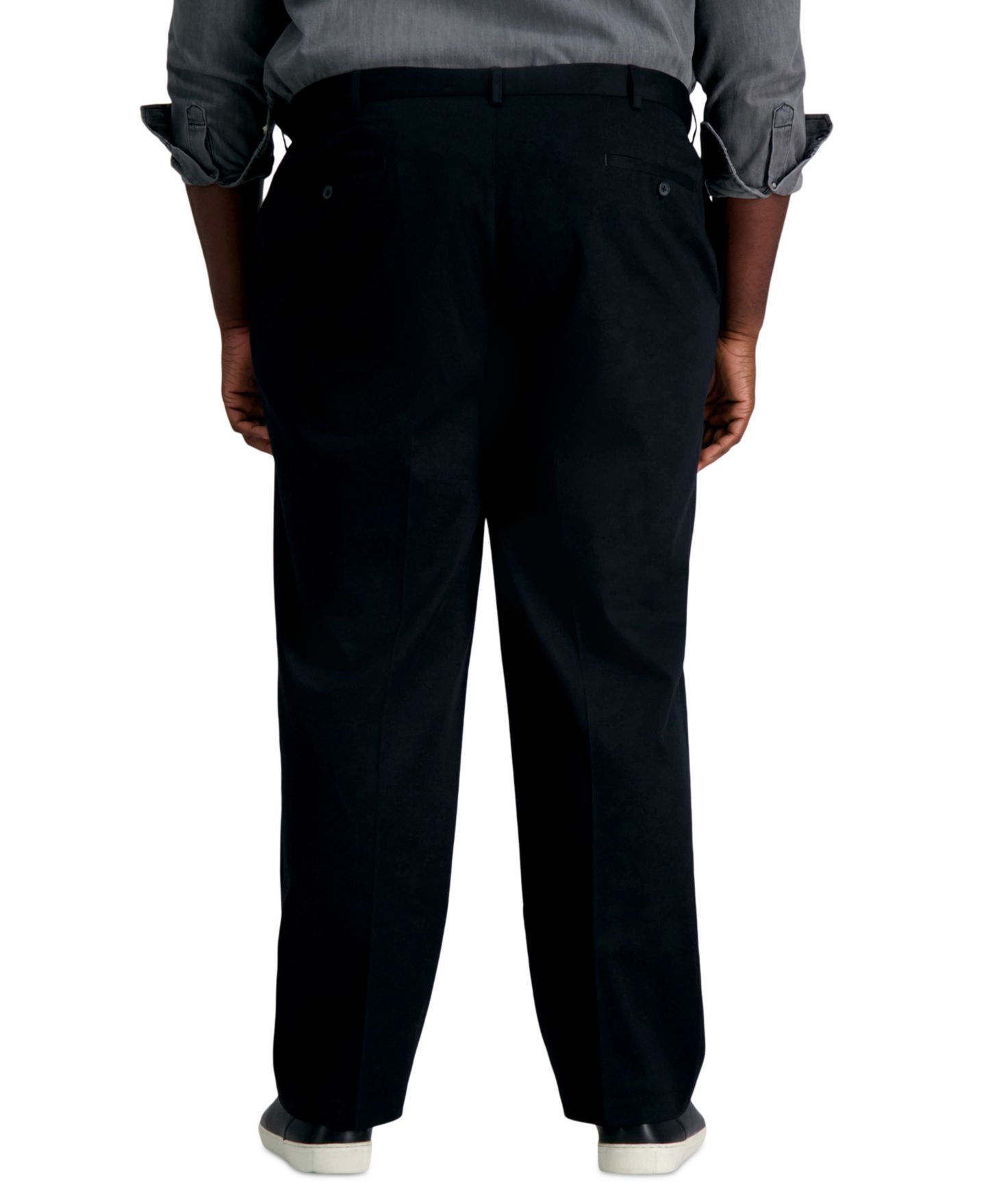 Мужские брюки Haggar Big & Tall Premium No Iron Khaki Classic Fit Flat Front Hidden Expandable Waistband, цвет: Чёрный — фото 3
