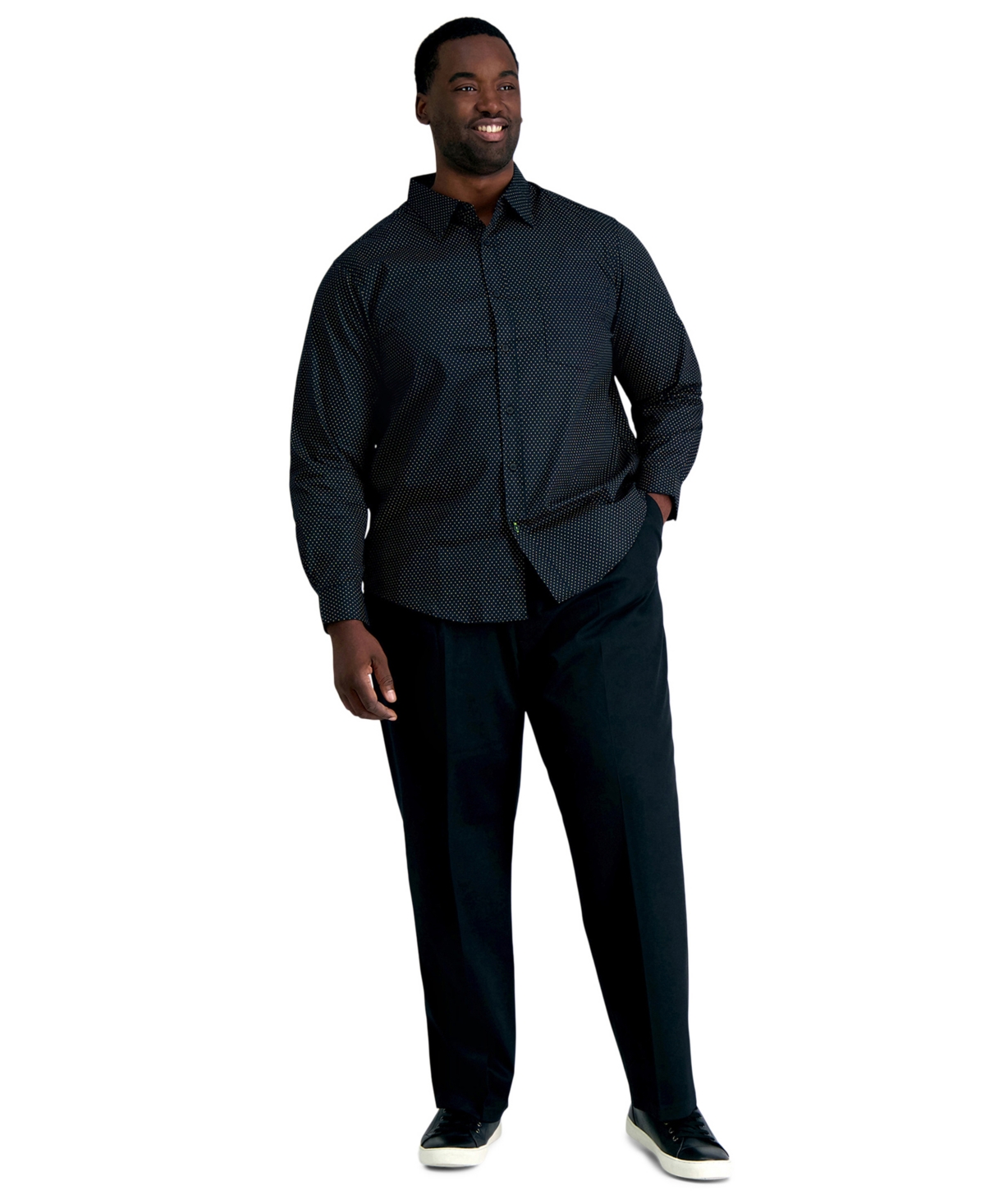 Men's Big & Tall Premium No Iron Khaki Classic-Fit Pleated Hidden Expandable Waistband Pants - Black