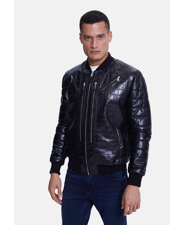 Furniq UK Men's Fashion Leather Jacket, Crocodile Black - Macy's