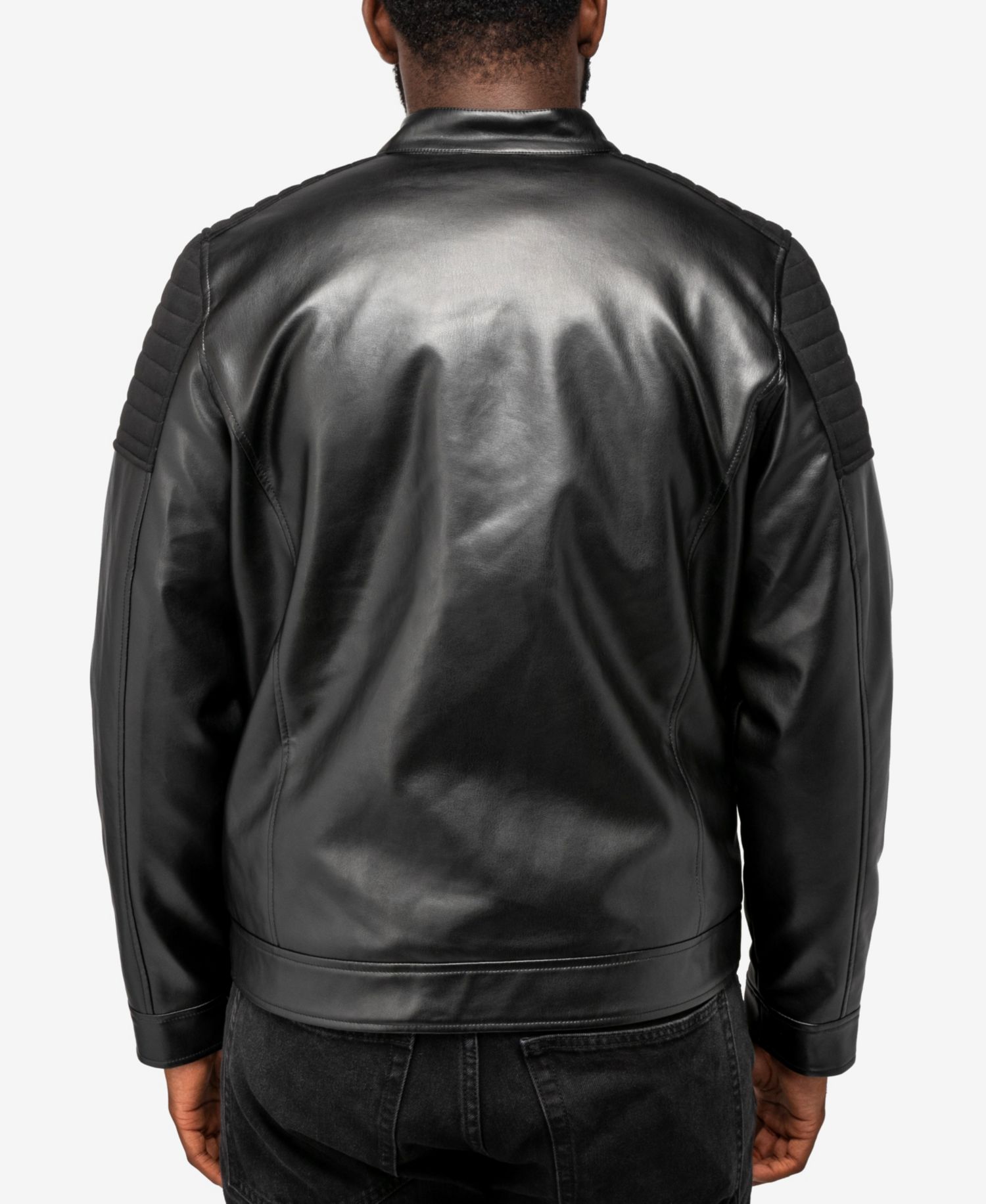 XRAY Men's Shiny PU Jacket With Faux Suede Detailing And Faux Shearling Lining